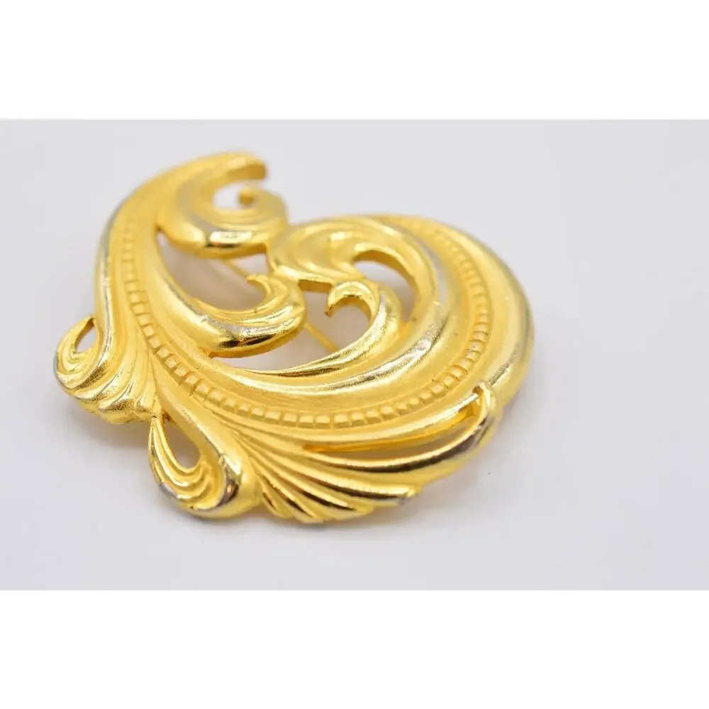 Paquette Vintage Pin Brooch Brushed Gold Bright Matte Chunky Signed 1980s 9B